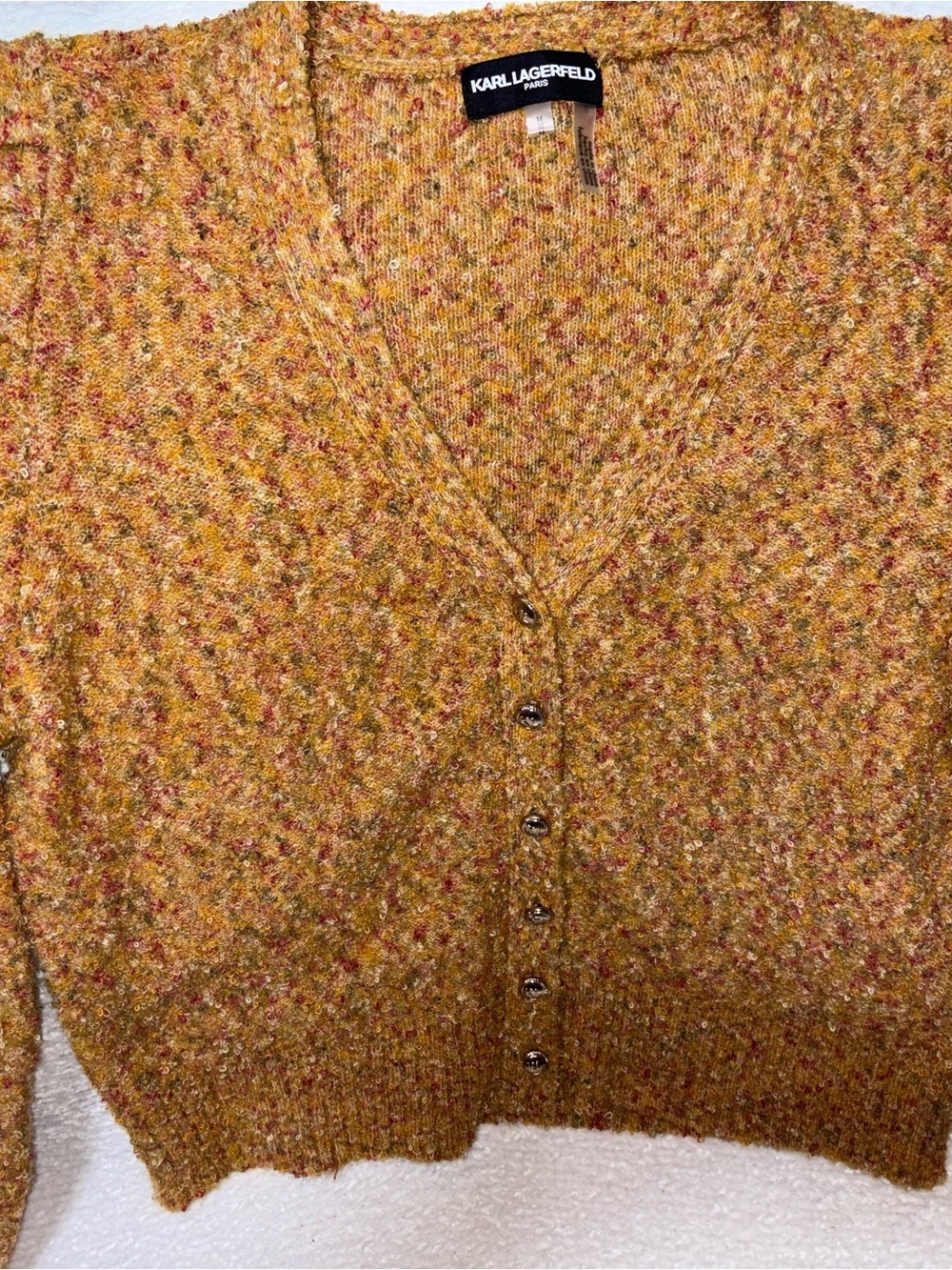 Karl Lagerfeld Mustard V-Neck Button Cardigan